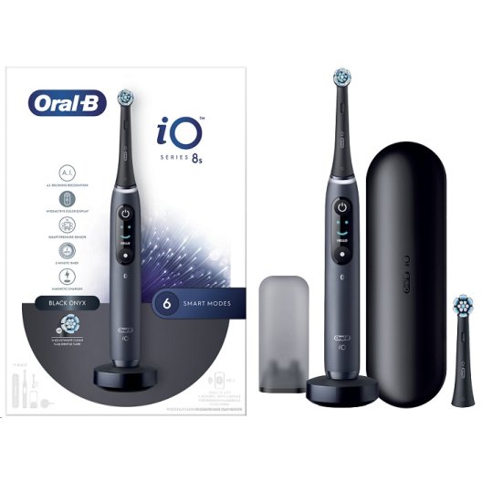 Oral-B Spazzolino Elettrico Ricaricabile iO 8S Nero, 2 Testine, 1 Custodia Da Viaggio, 1 Spazzolino