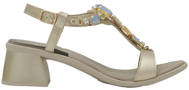 PALEA T-BAR SANDAL SYNTHETIC+STONES W PLATINUM 36
