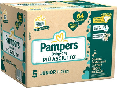 PAMPERS BABY DRY QUADRI PANNOLINO DOWNCOUNT JUNIOR 64 PEZZI