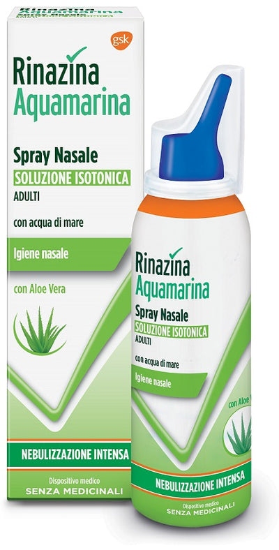 Rinazina Aquamarina Spray Nasale Isotonico Intenso Lavaggio Nasale Acqua Di Mare E Aloe Vera 100 ml