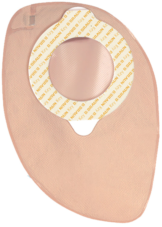 SACCA COLOSTOMIA A DUE PEZZI AGGANCIO ADESIVO CON GUI DI SICUREZZA FONDO CHIUSO DIAMETRO 60MM CAPACITA' 350ML COLORE BEIGE 30 PEZZI FLEXIMA KEY