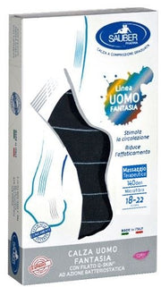 SAUBER CALZA UOMO FANTASIA Q-SKIN 140 DEN BLU RIGA SOTTILE GHIACCIO TAGLIA M