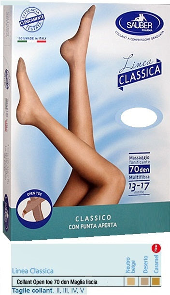 SAUBER COLLANT OPEN TOE MAGLIA LISCIA 70 DEN COLORE NEUTRO BEIGE TAGLIA 5 LINEA CLASSICA
