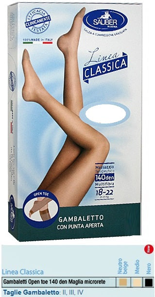 SAUBER GAMBALETTO OPEN TOE MAGLIA MICRORETE 140 DEN COLORE MEDIO TAGLIA 3 LINEA CLASSICA