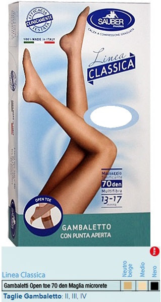 SAUBER GAMBALETTO OPEN TOE MAGLIA MICRORETE 70 DEN COLORE MEDIO TAGLIA 3 LINEA CLASSICA