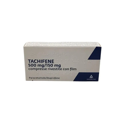 in vendita online su www.tuttofarma.it Tachifene Paracetamolo e Ibuprofene per Febbre e Dolori 500mg+150mg 16 Compresse
