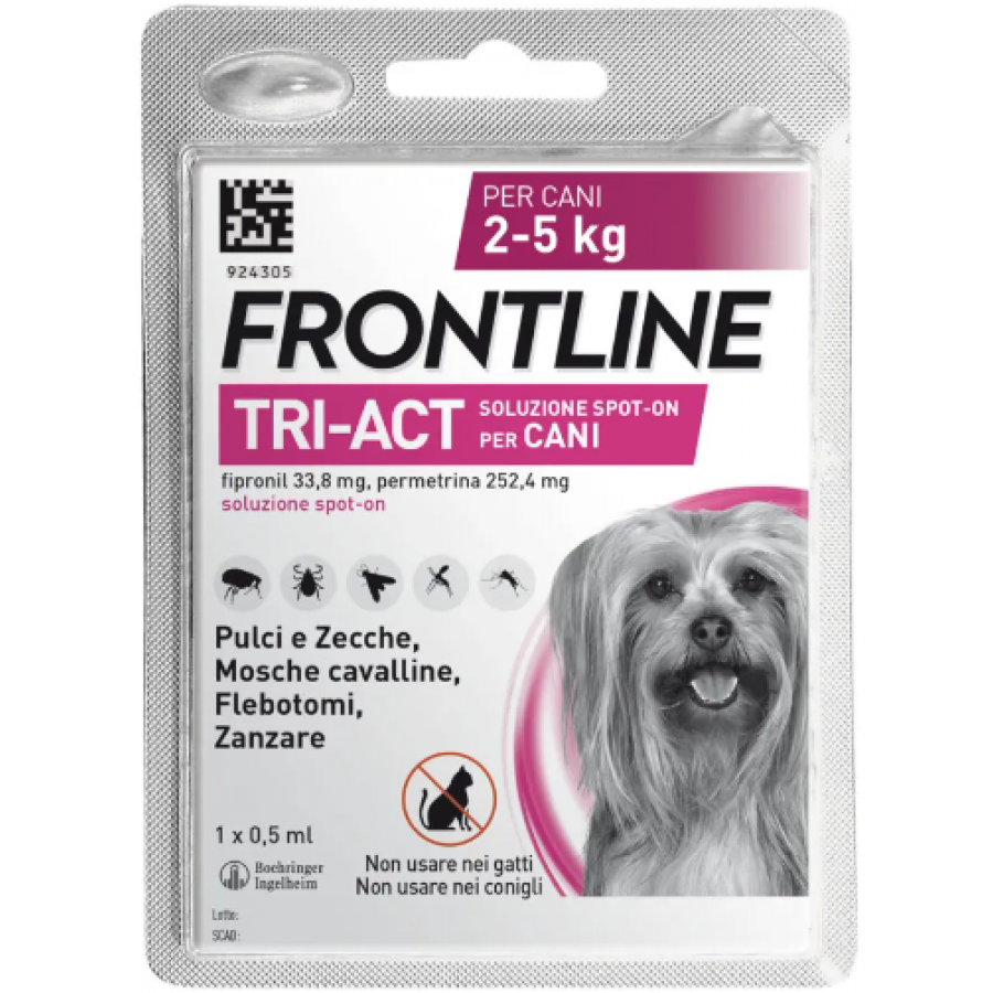 FRONTLINE TRI-ACT*spot-on soluz 1 pipetta 0,5 ml 33,38 mg +252,4 mg cani da 2 a 5 kg - FRONTLINE TRI-ACT*spot-on soluz 1 pipetta 0,5 ml 33,38 mg +252,4 mg cani da 2 a 5 kg