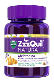 ZzzQuil NATURA Per Dormire 30 Gommose Mango Banana con Melatonina Camomilla Valeriana Lavanda