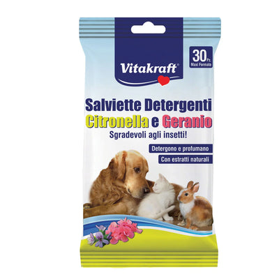 Vitakraft Salviette Citronella e Geranio per cani, gatti e roditori - 30pz