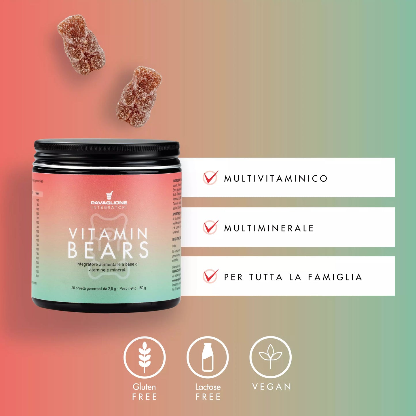 Vitamin Bears 60pz Gommosi - Orsetti per energia, benessere e vitalità - Lab.Pavaglione