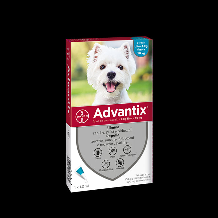 Advantix Spot On Soluz 1 Pipetta 1 Ml 100 Mg + 500 Mg Cani Da 4 A 10 Kg
