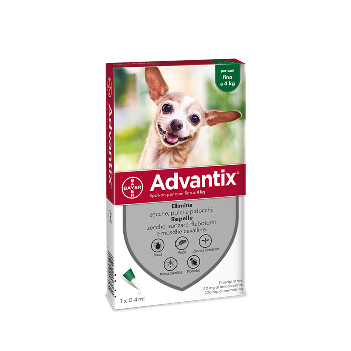 Advantix Spot On Soluz 1 Pipetta 0,4 Ml 40 Mg + 200 Mg Canifino A 4 Kg