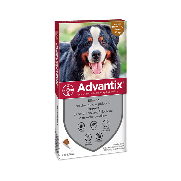 Advantix Spot On Soluz 4 Pipette 6 Ml 600 Mg + 3.000 Mg Canida 40 A 60 Kg