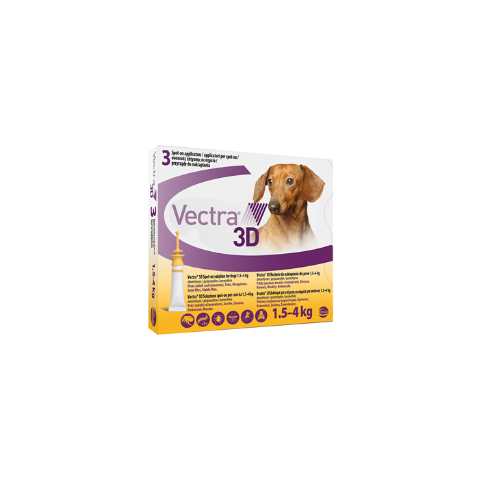 Vectra 3D Spot-On Soluz 3 Pipette 0,8 Ml 44 Mg + 3,9 Mg + 317 Mg Cani Da 1,5 A 4 Kg, Tappo Giallo