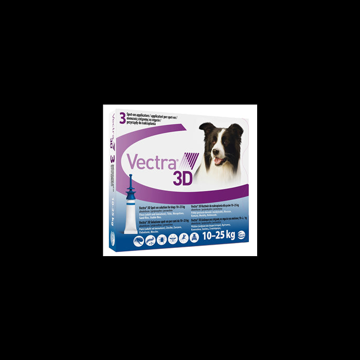 Vectra 3D Spot-On Soluz 3 Pipette 3,6 Ml 196 Mg + 17,4 Mg +1.429 Mg Cani Da 10 A 25 Kg, Tappo Applicatore Blu