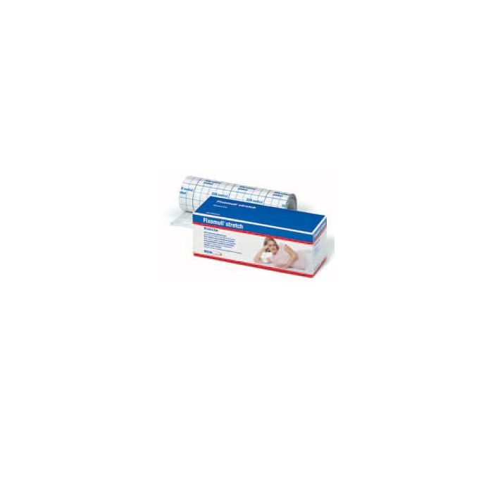 Fascia Autoadesiva Ipoallergenica Fissaggio Cateteri Fixomull Stretch. Supporto In Poliestere Non Tessuto Bianco, Massain Policarbonato Senza Resine E Gomme Naturali. 10X200Cm
