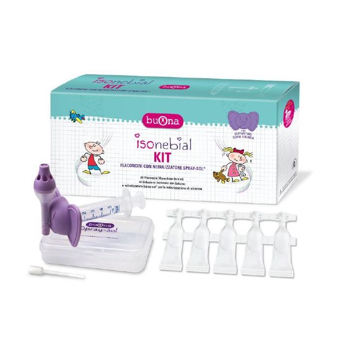 Isonebial Kit Pulizia Cavita' Nasali 20 Flaconcini Monodose5 Ml + Siringa Luer Lock Soft-Jeck + Ago Cannula + Nebulizzatore Spraysol