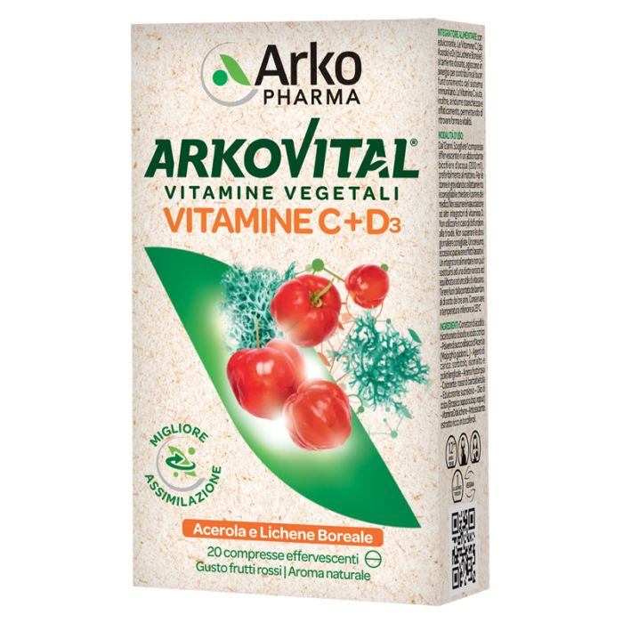 Arkovital Vitamine C+D3 20 Compresse Effervescenti Gusto Frutti Rossi