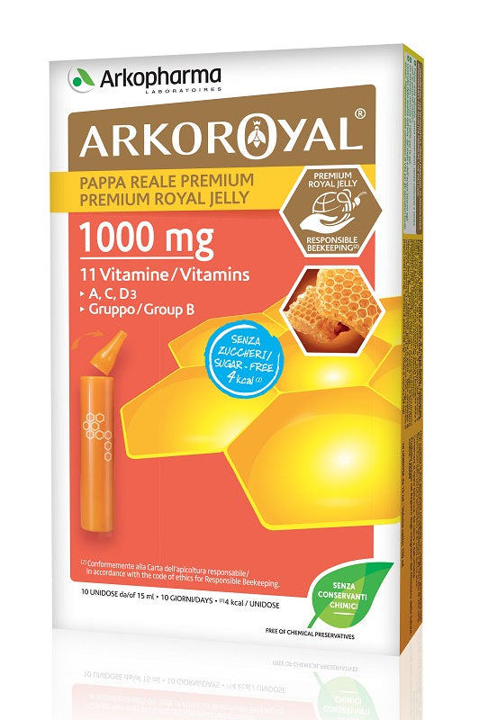 Arkopharma Arkoroyal Pappa Reale 1000mg + Vitamine Senza Zucchero 10 Fiale