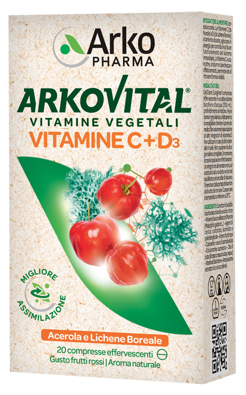 Arkovital Vitamine C+D3 20 Compresse Effervescenti Gusto Frutti Rossi - Arkovital Vitamine C+D3 20 Compresse Effervescenti Gusto Frutti Rossi