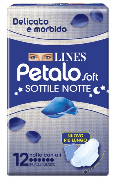 Lines Petalo Soft Sottile Notte Con Ali Ipoallergenico 12 Pezzi